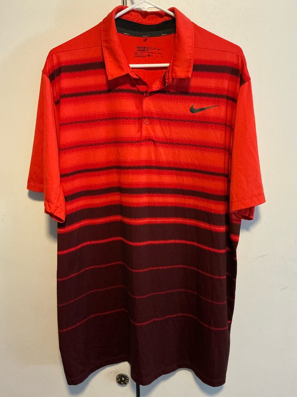 Nike Red and Burgundy Striped Men’s Polo Shirt